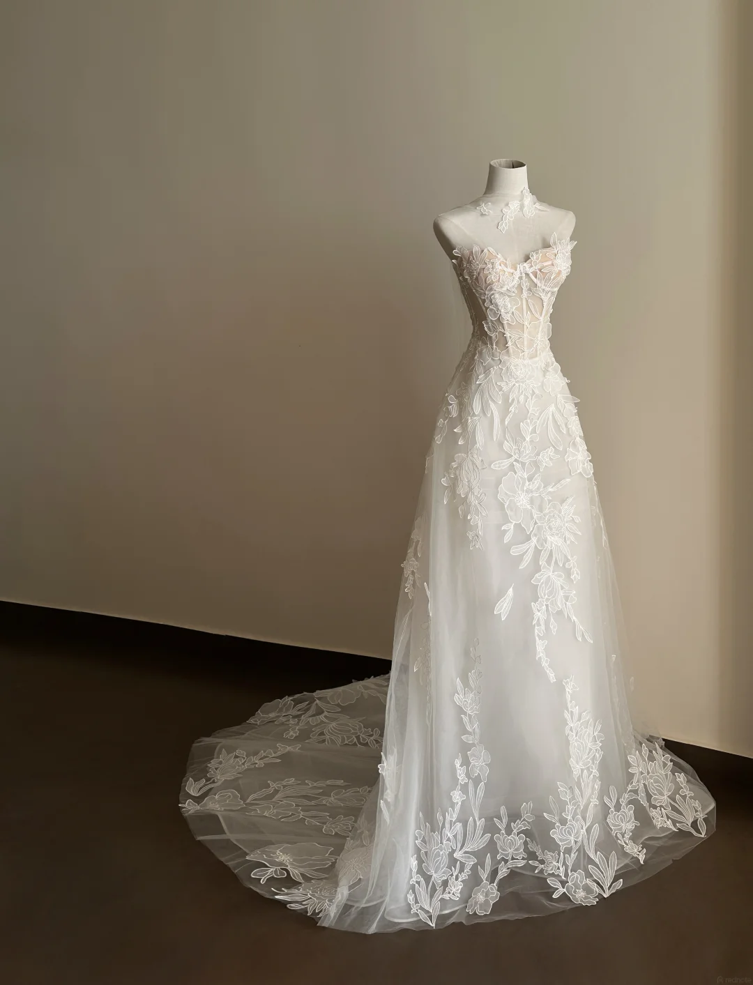 Floral embroidered illusion couture gown